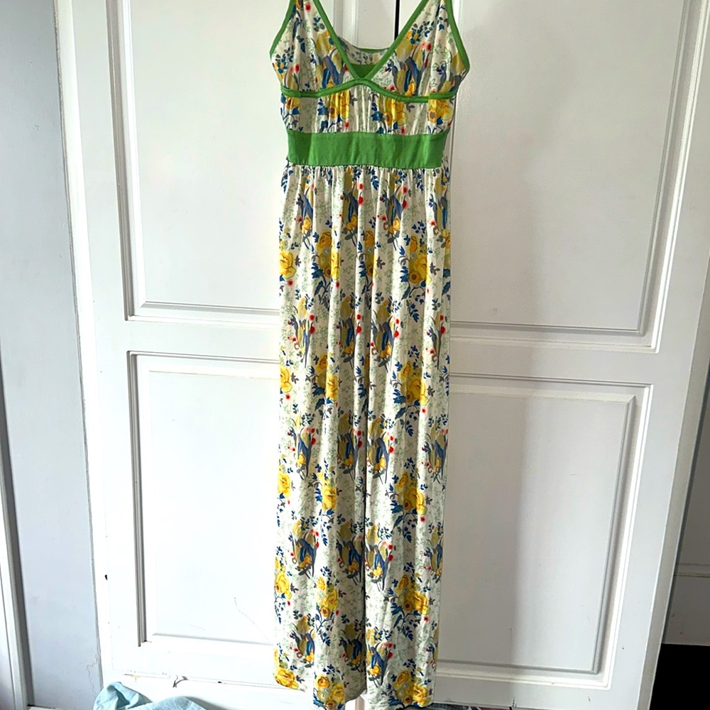 Johnny Was White Floral Maxi Dress with Yellow, Green and Blue Accents